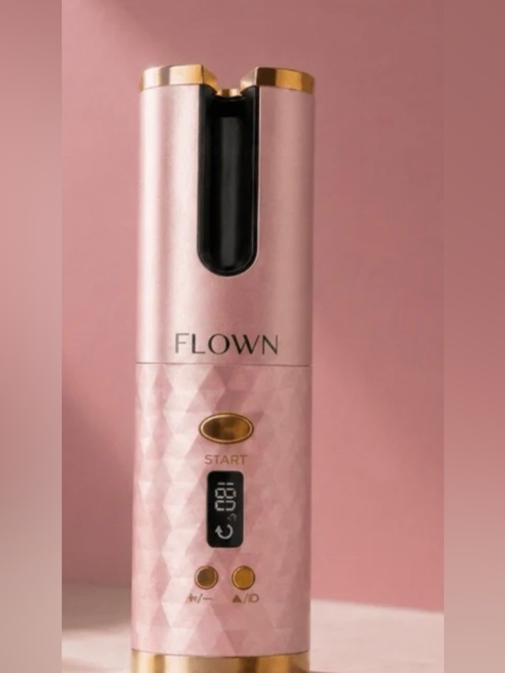 FLOWN Pink Gold Automatic Hair Curler Cordless New Travel Pouch